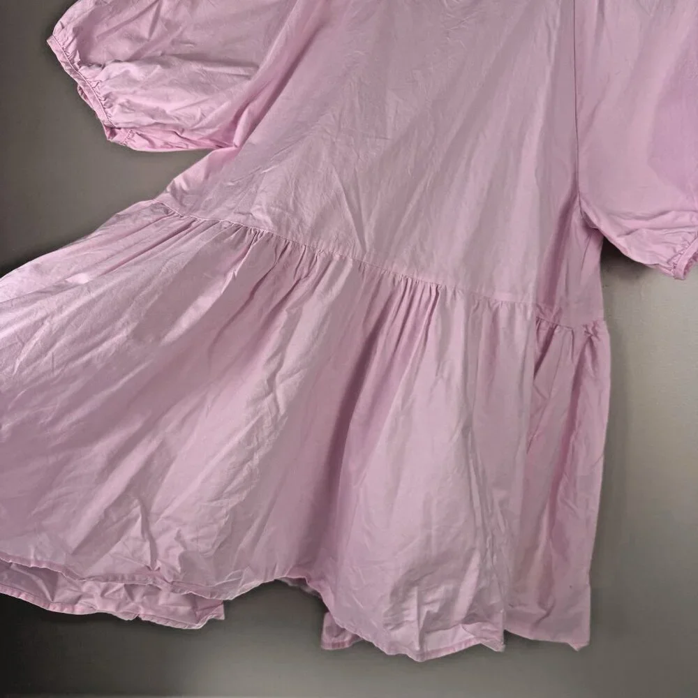 Hill House Francesca Top Ballerina Pink L Cotton Puff Sleeve Babydoll Blouse